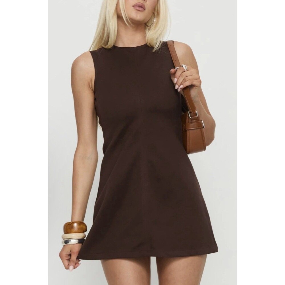 Princess Polly Imalda Cut Out Mini Dress Chocolate US 4 - Picture 5 of 5